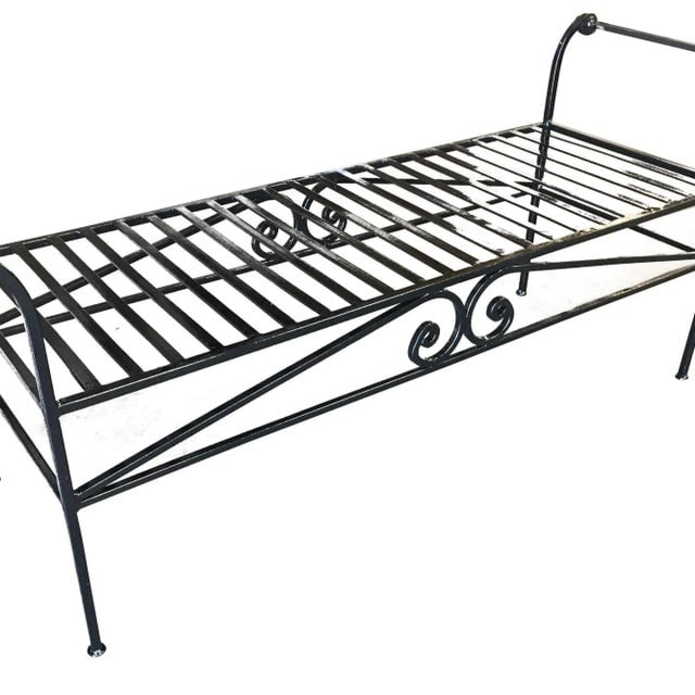 Scrolling Black Wrought Iron Chaise Lounge, Bench - 7