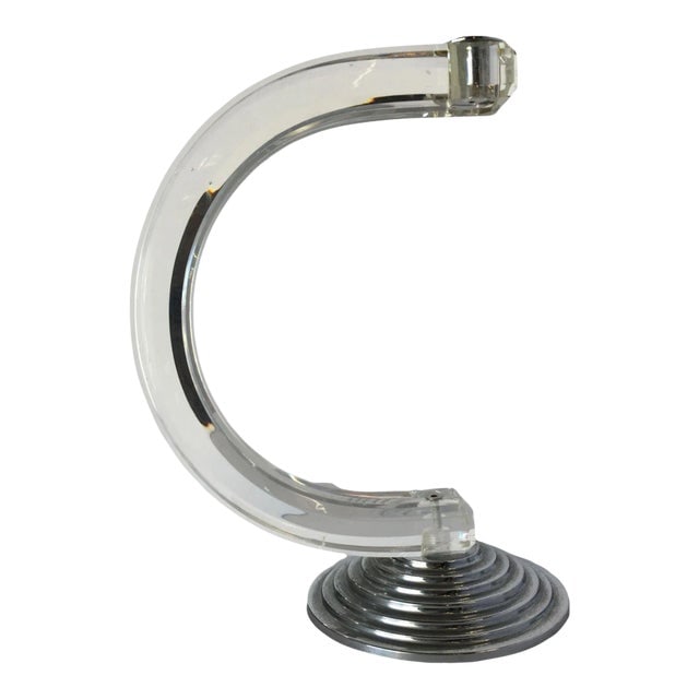 1980s Art Deco Inspired Lucite & Chrome Candlestick Holder: Title: 1980s Art Deco Inspired Lucite & Chrome Candlestick Holder Description: Introducing the epitome of modern elegance ‚Äì the Charles Hollis Jones Lucite & Chrome Candlestick Holde