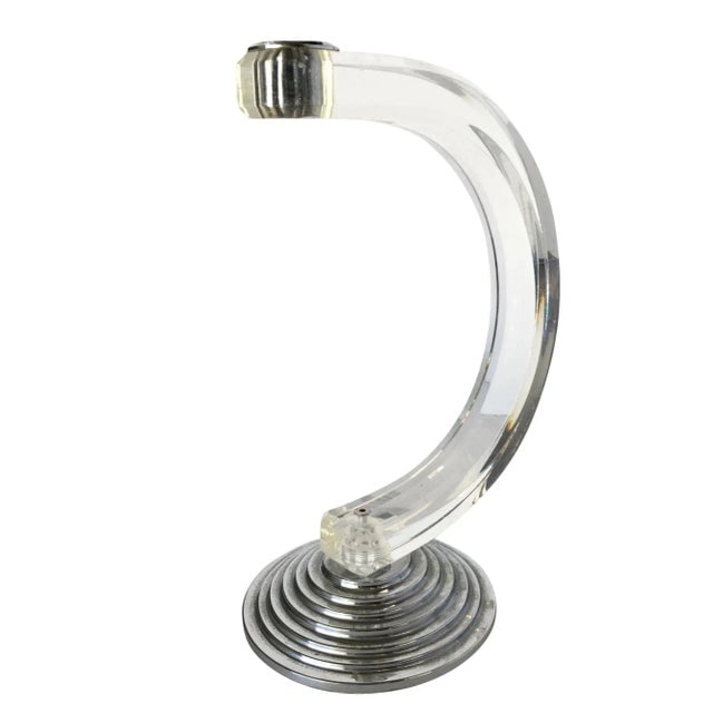 1980s Art Deco Inspired Lucite & Chrome Candlestick Holder - 3
