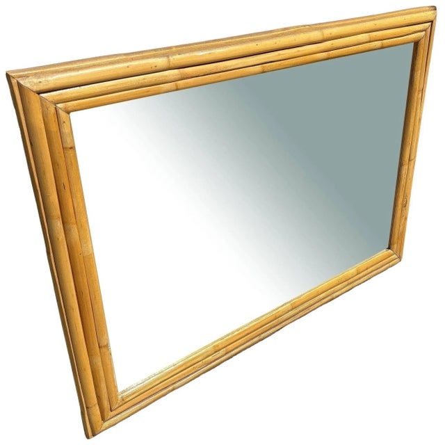 Restored 41" Mid-Century 3-Strand Rattan Frame Wall Mirror - 2