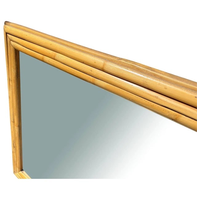 Restored 41" Mid-Century 3-Strand Rattan Frame Wall Mirror - 3