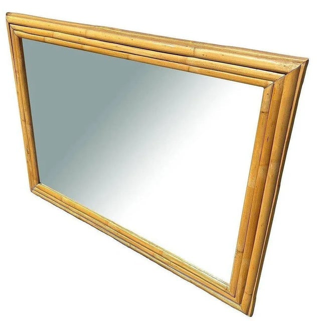 Restored 41" Mid-Century 3-Strand Rattan Frame Wall Mirror - 4