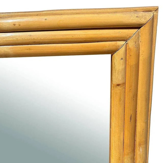 Restored 41" Mid-Century 3-Strand Rattan Frame Wall Mirror - 6