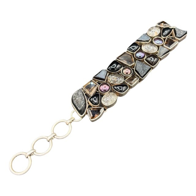 Organic Design Sterling Silver Mosaic Bracelet W/ Quartz, Ametrine, & Onyx: Title: Organic Design Sterling Silver Mosaic Bracelet W/ Quartz, Ametrine, & Onyx Description: Stunning Sterling Silver Quartz Bracelet. Elevate your collection with this bold, one-of-a-kind sterling