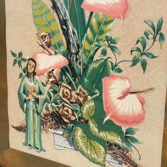 Framed Mid-Century Asian Floral Inspired Watercolor Print by Bunell - 4