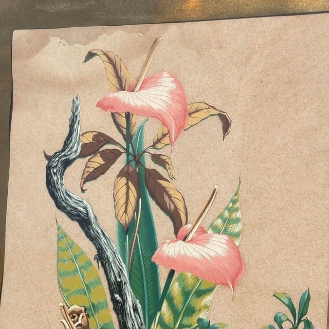 Framed Mid-Century Asian Floral Inspired Watercolor Print by Bunell - 5