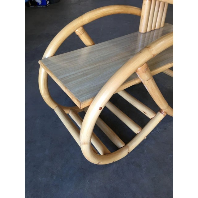 1930s Restored 3/4 Round Pretzel Rattan Side Table With Two-Tier Formica Tops - 10