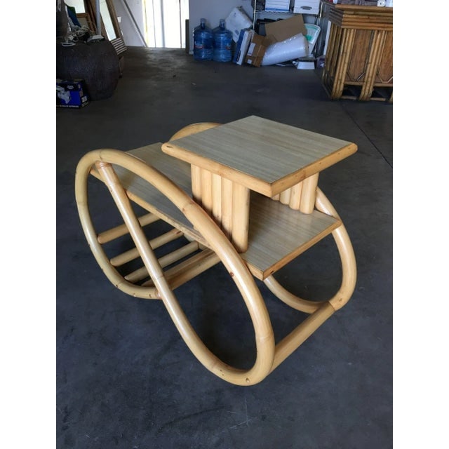 1930s Restored 3/4 Round Pretzel Rattan Side Table With Two-Tier Formica Tops - 8