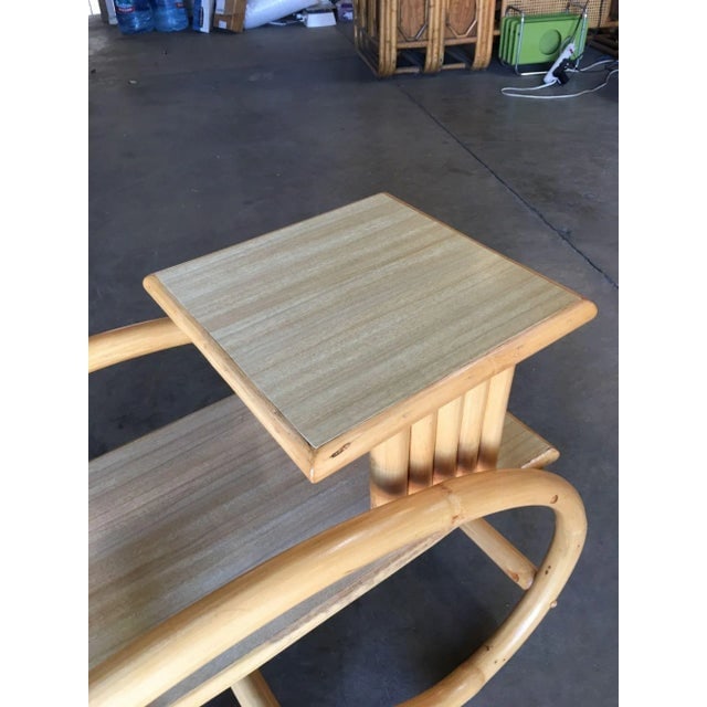 1930s Restored 3/4 Round Pretzel Rattan Side Table With Two-Tier Formica Tops - 9