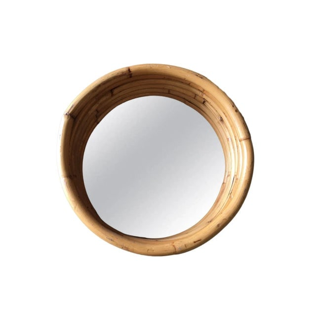 Restored Six-Strand Round 21" Porthole Wall Rattan Mirror - 2