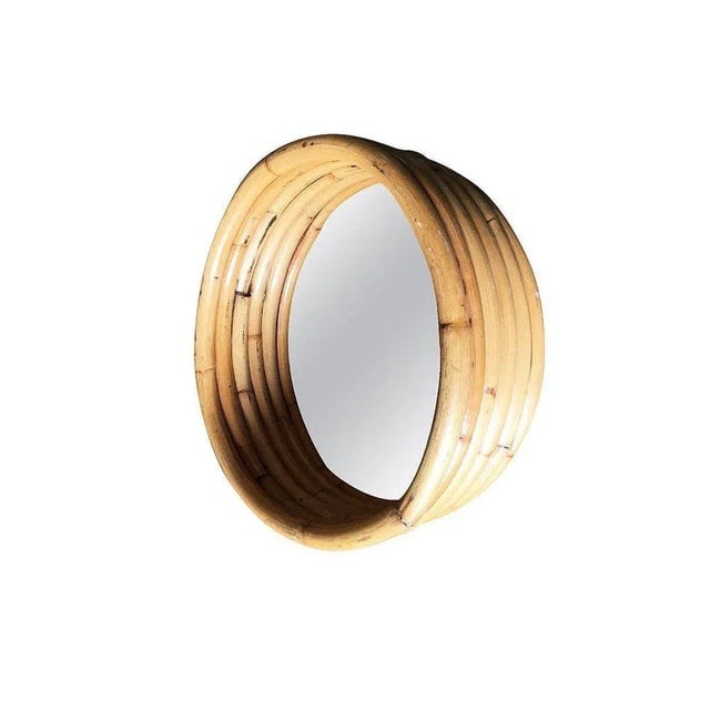 Restored Six-Strand Round 21" Porthole Wall Rattan Mirror - 3