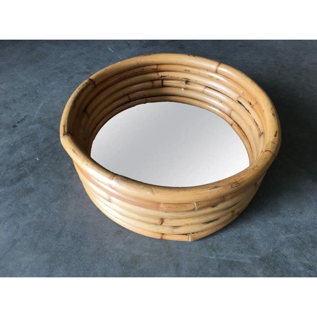 Restored Six-Strand Round 21" Porthole Wall Rattan Mirror - 6