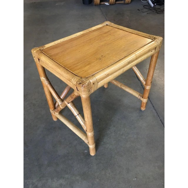 1950s Set of 3 Rattan Nesting Side Tables With Mahogany Top - 3