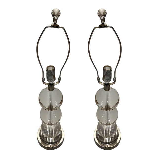 Mid-Century Stacked Graduating Crystal Ball Table Lamps With Chrome Base, Pair (1 of 6)