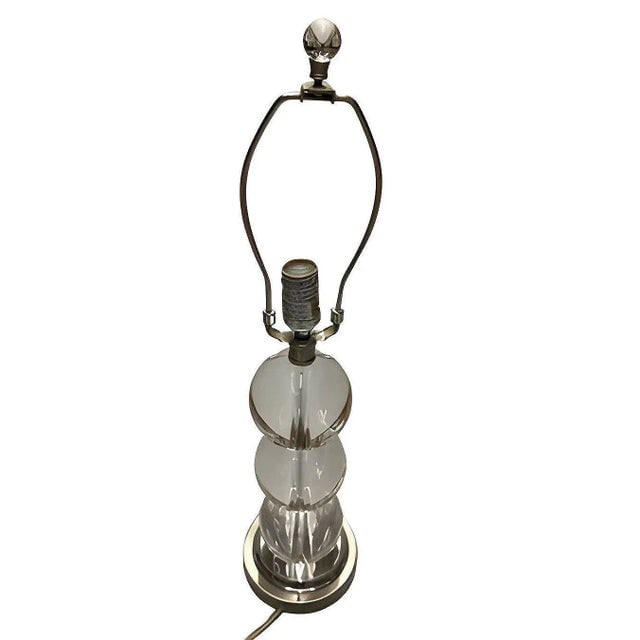 Mid-Century Stacked Graduating Crystal Ball Table Lamps With Chrome Base, Pair - 2