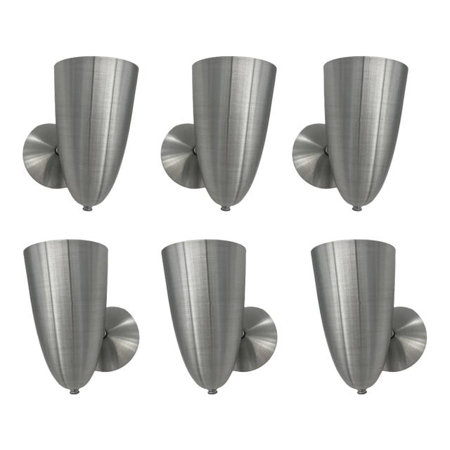 Mid-Century Spun Aluminum Torchiere Wall Sconces - Set of 6 (1 of 10)