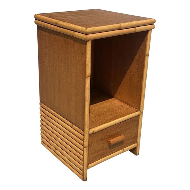 1950s Restored Mid-Century Single Drawer Stacked Rattan & Koa Wood Bedside Table (1 of 8)