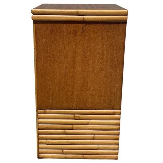 1950s Restored Mid-Century Single Drawer Stacked Rattan & Koa Wood Bedside Table - 4