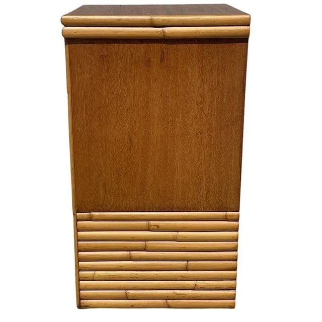 1950s Restored Mid-Century Single Drawer Stacked Rattan & Koa Wood Bedside Table - 6