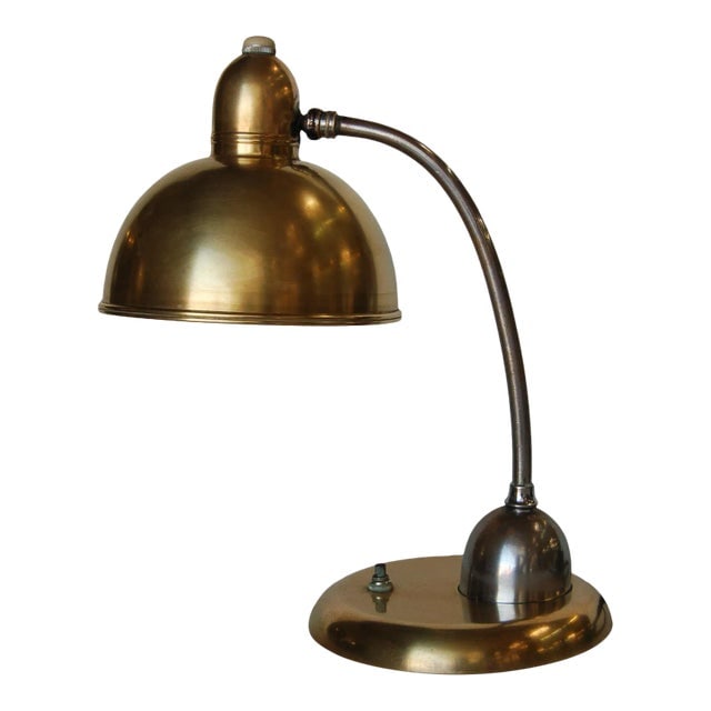 Brass and Chrome Machine Age Bell Shade Reading Desk Lamp (1 of 11)