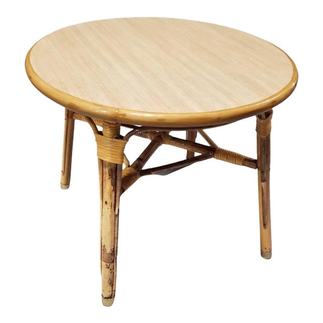 1950s Restored Rattan Small Round Side Table (1 of 5)