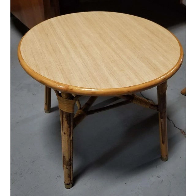 1950s Restored Rattan Small Round Side Table - 2