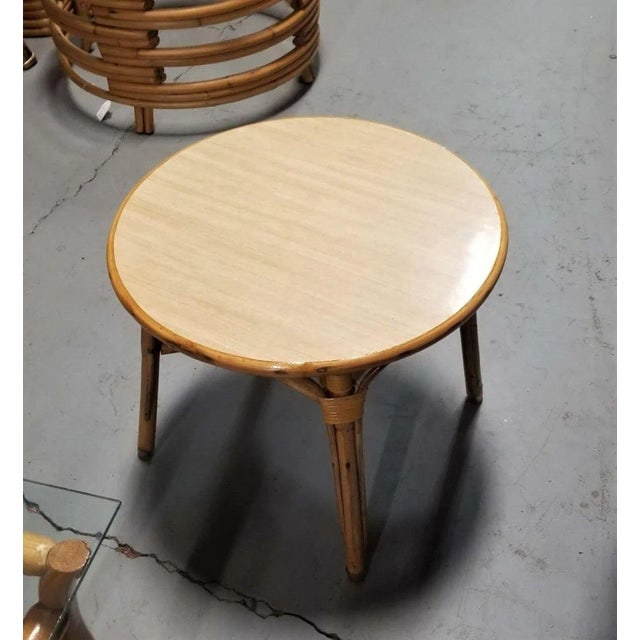 1950s Restored Rattan Small Round Side Table - 3