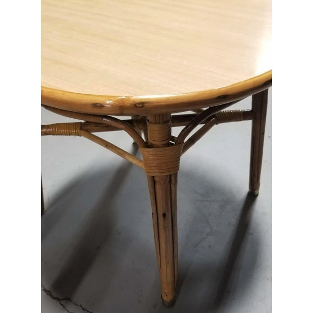 1950s Restored Rattan Small Round Side Table - 4