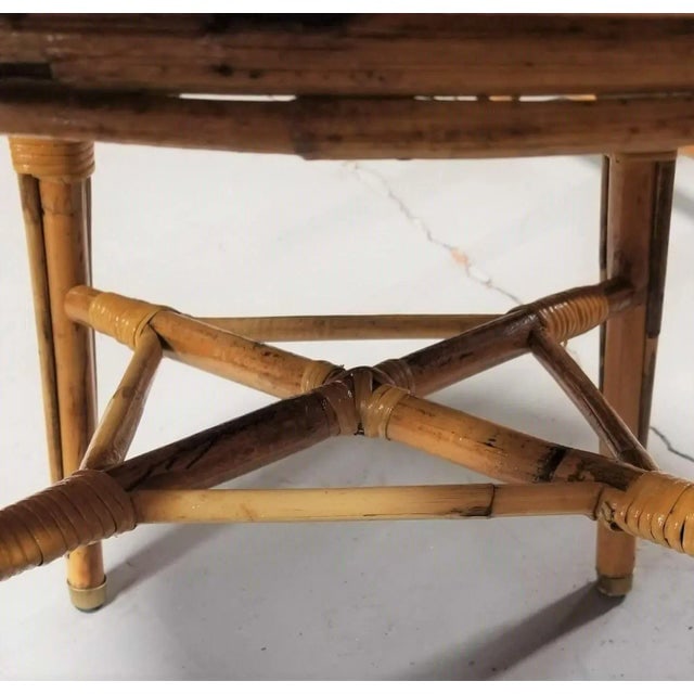 1950s Restored Rattan Small Round Side Table - 5