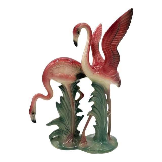 1940s Rare Mid-Century Double Pink Flamingo Ceramic Tabletop Statue by Brad Keeler (1 of 6)