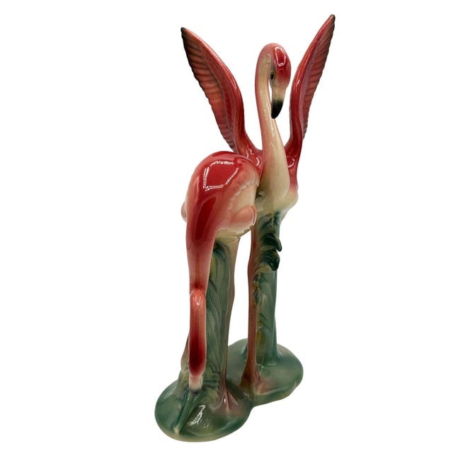 1940s Rare Mid-Century Double Pink Flamingo Ceramic Tabletop Statue by Brad Keeler - 2