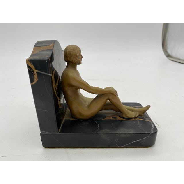French Figure Flapper Girl Spelter Metal & Marble Bookend Pair, 1920 - 10