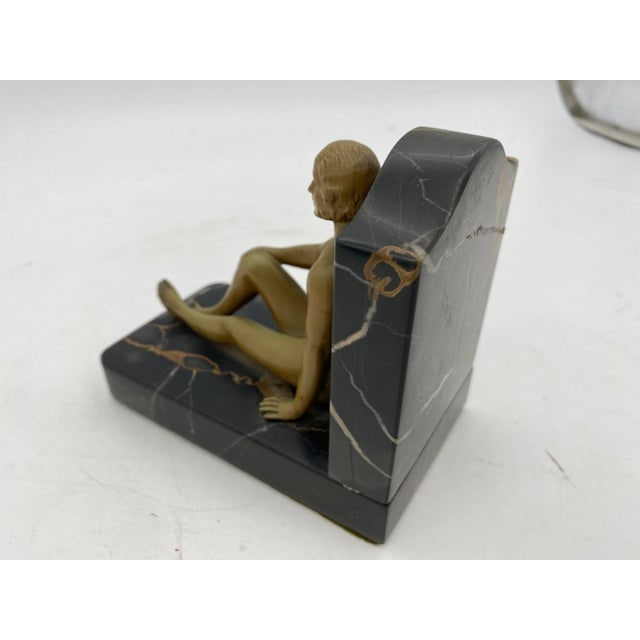 French Figure Flapper Girl Spelter Metal & Marble Bookend Pair, 1920 - 8