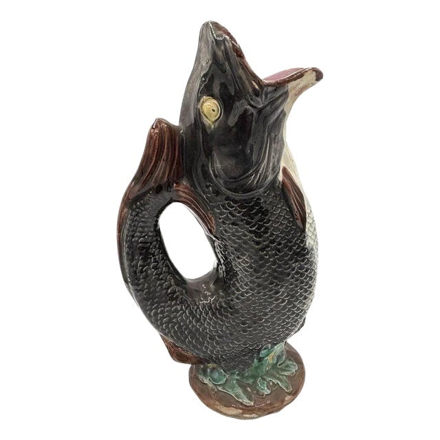 Late 19th Century Victorian Hand Painted Majolica Gurgle Fish Ceramic Pitcher (1 of 7)