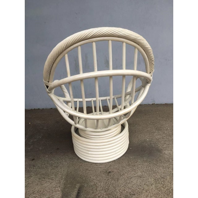 Restored White Rattan Bucket Lounge Chair With Swivel Base - 10