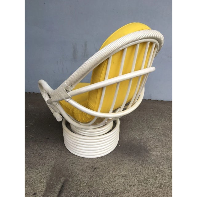 Restored White Rattan Bucket Lounge Chair With Swivel Base - 4