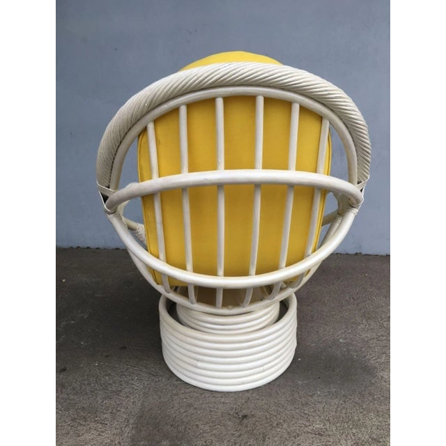 Restored White Rattan Bucket Lounge Chair With Swivel Base - 5