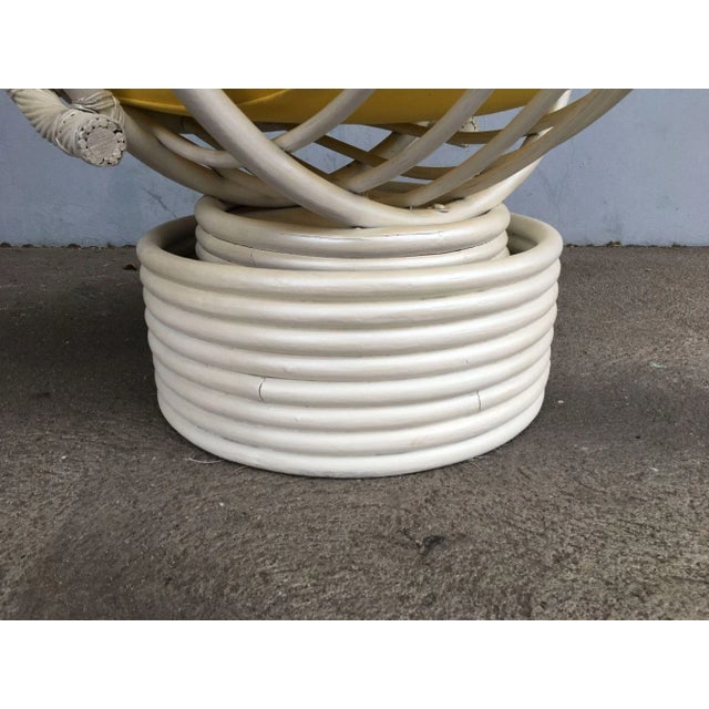 Restored White Rattan Bucket Lounge Chair With Swivel Base - 6
