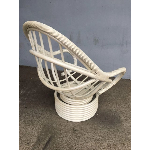 Restored White Rattan Bucket Lounge Chair With Swivel Base - 7