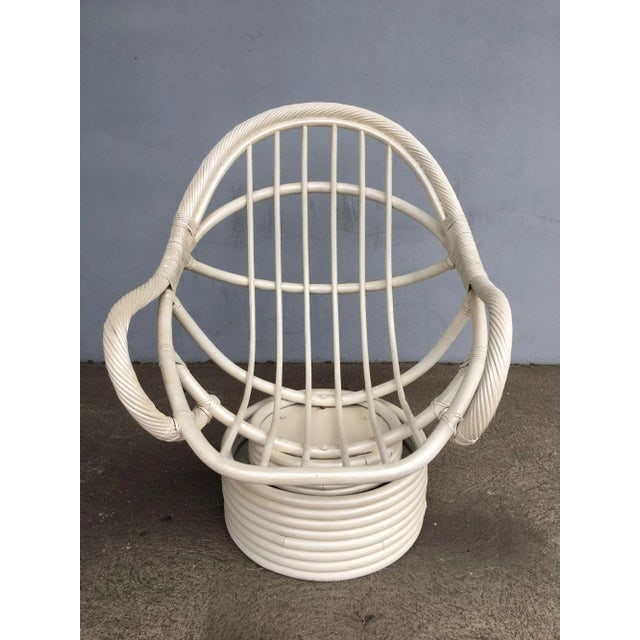 Restored White Rattan Bucket Lounge Chair With Swivel Base - 8