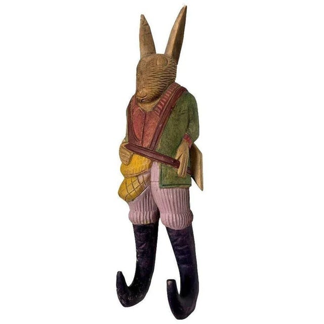 1980s Arthur Court Handcarved Folkart Rabbit Wall Hook Coat Holder - 2
