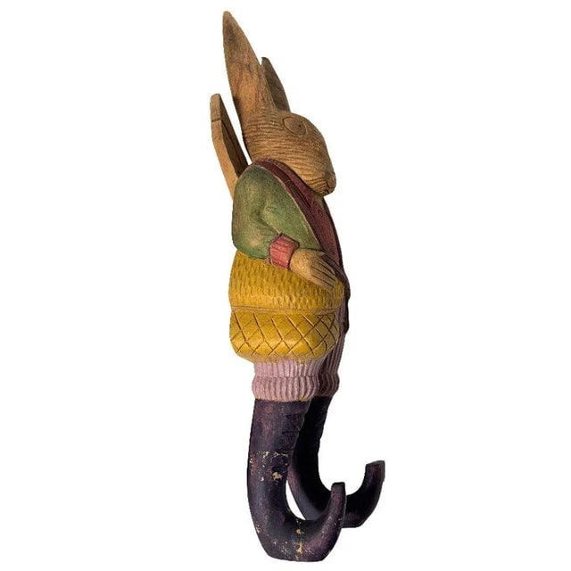 1980s Arthur Court Handcarved Folkart Rabbit Wall Hook Coat Holder - 3