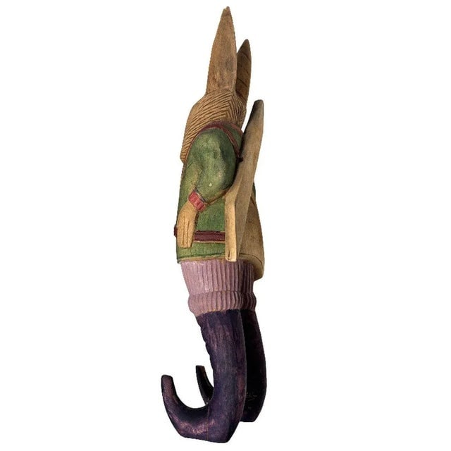 1980s Arthur Court Handcarved Folkart Rabbit Wall Hook Coat Holder - 4