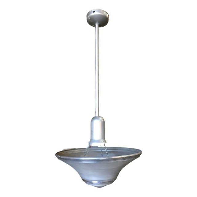 1930s Art Deco Spun Aluminum Saucer Ceiling Pendant Lamp (1 of 8)
