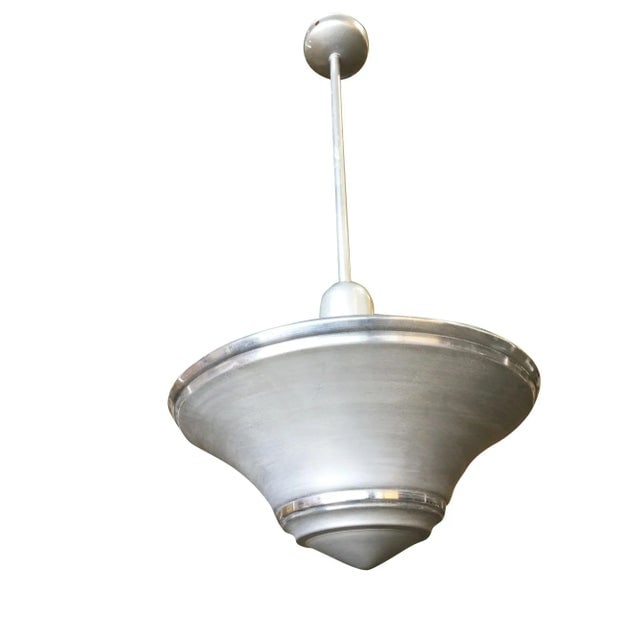 1930s Art Deco Spun Aluminum Saucer Ceiling Pendant Lamp - 3
