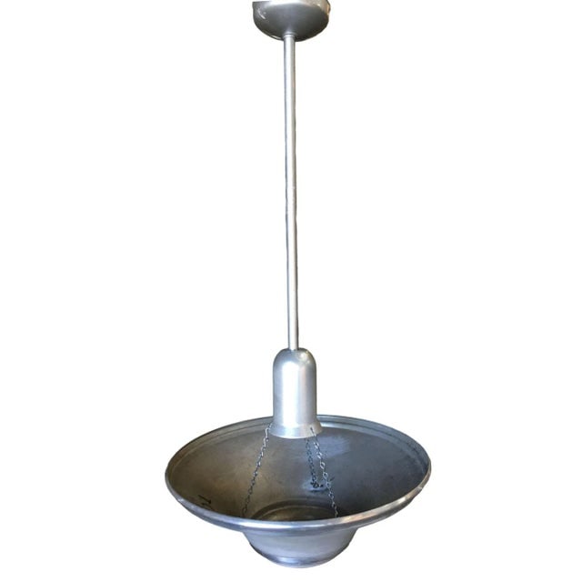 1930s Art Deco Spun Aluminum Saucer Ceiling Pendant Lamp - 5