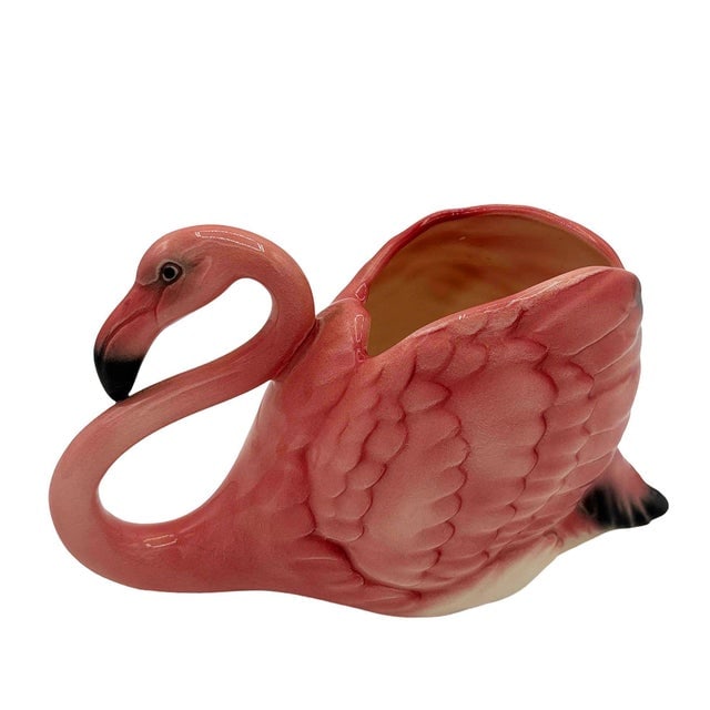 Rare Mid 20th Century Ceramic Pink Flamingo Flower Table Planter Signed Will-George - 3