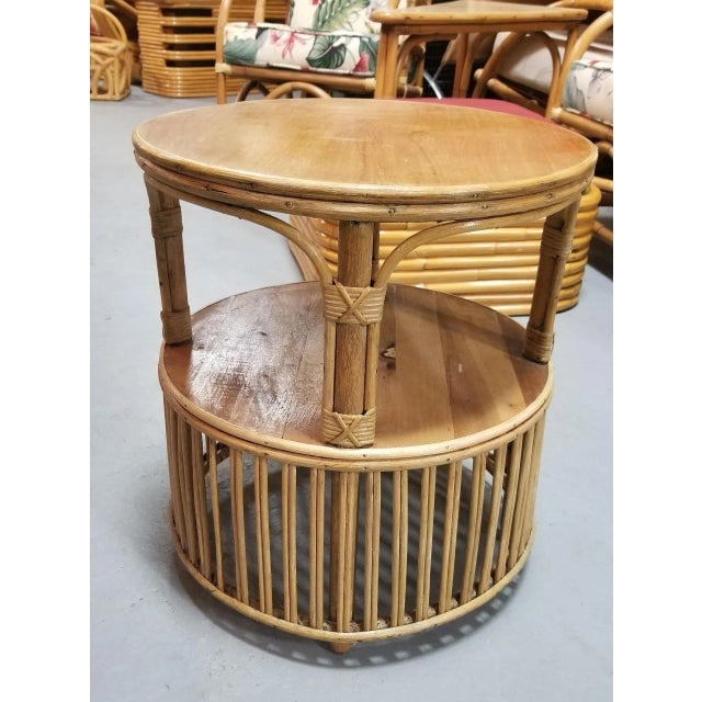 1940s Restored Rattan Round Side Table With Pencil Reed Base in the Style of Crespi - 2