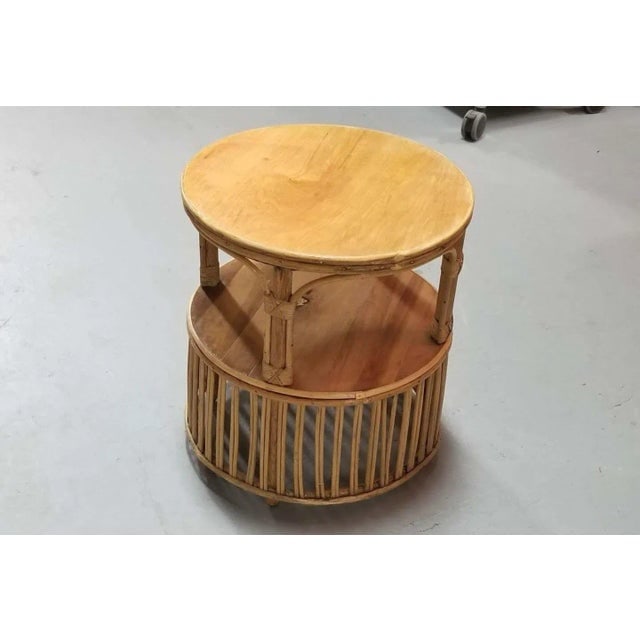 1940s Restored Rattan Round Side Table With Pencil Reed Base in the Style of Crespi - 3