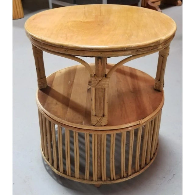 1940s Restored Rattan Round Side Table With Pencil Reed Base in the Style of Crespi - 4